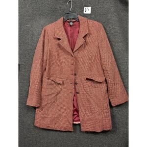 Dialogue Coat Womens Large Red Wool Tweed Single Breasted Lined Mid Length